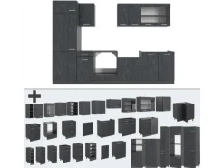 Vicco R-Line KomplettKüche Schwarz Beton/Anthrazit 300 cm AP Marmor ohne E-Geräte