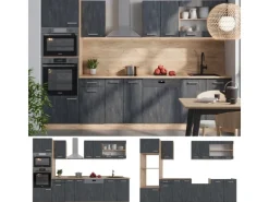 Vicco R-Line Komplettküche Schwarz Beton/Goldkraft Eiche 300 cm AP Eiche ohne E-Geräte