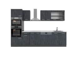 Vicco R-Line KomplettKüche Schwarz Beton/Anthrazit 300 cm AP Marmor Opt 2 ohne E-Geräte