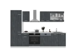 Vicco R-Line KomplettKüche Schwarz Beton/Weiß 300 cm ohne Arbeitsplatte ohne E-Geräte