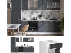 Vicco R-Line KomplettKüche Schwarz Beton/Weiß 300 cm ohne Arbeitsplatte ohne E-Geräte