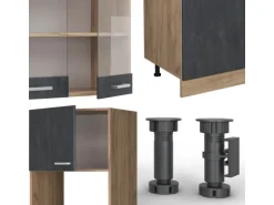 Vicco R-Line Komplettküche Schwarz Beton/Goldkraft Eiche 300 cm AP Anthrazit ohne E-Geräte