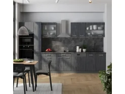 Vicco R-Line Komplettküche Schwarz Beton/Anthrazit 350 cm AP Marmor ohne E-Geräte