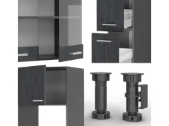 Vicco R-Line Komplettküche Schwarz Beton/Anthrazit 350 cm AP Marmor ohne E-Geräte