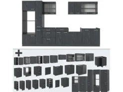 Vicco R-Line Komplettküche Schwarz Beton/Anthrazit 350 cm AP Marmor ohne E-Geräte