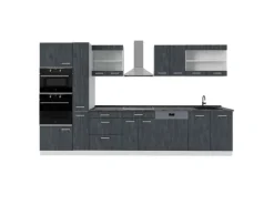 Vicco R-Line Komplettküche Schwarz Beton/Weiß 350 cm AP Anthrazit ohne E-Geräte