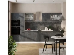 Vicco R-Line Komplettküche Schwarz Beton/Weiß 350 cm AP Anthrazit ohne E-Geräte