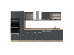 Vicco R-Line Komplettküche Schwarz Beton/Goldkraft Eiche 350 cm AP Eiche ohne E-Geräte