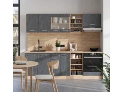 Vicco R-Line Komplettküche Schwarz Beton/Goldkraft Eiche 240 cm AP Eiche ohne E-Geräte