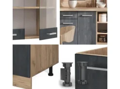 Vicco R-Line Komplettküche Schwarz Beton/Goldkraft Eiche 240 cm AP Eiche ohne E-Geräte