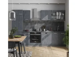 Vicco R-Line KomplettKüche Schwarz Beton/Anthrazit 300 cm ohne Arbeitsplatte ohne E-Geräte