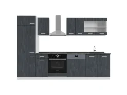 Vicco R-Line KomplettKüche Schwarz Beton/Weiß 300 cm AP Anthrazit ohne E-Geräte