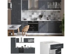 Vicco R-Line KomplettKüche Schwarz Beton/Weiß 300 cm AP Anthrazit ohne E-Geräte