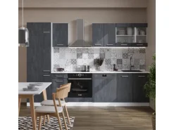 Vicco R-Line KomplettKüche Schwarz Beton/Weiß 300 cm AP Anthrazit ohne E-Geräte