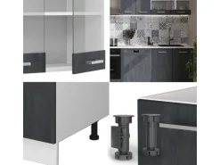 Vicco R-Line KomplettKüche Schwarz Beton/Weiß 300 cm AP Anthrazit ohne E-Geräte