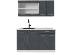 Vicco R-Line Mini Küche Schwarz Beton/Weiß 140 cm AP Marmor ohne E-Geräte