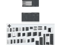 Vicco R-Line Mini Küche Schwarz Beton/Weiß 140 cm AP Marmor ohne E-Geräte