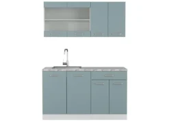 Vicco R-Line Mini-Küche Blau-Grau 140 cm AP Marmor ohne E-Geräte