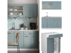 Vicco R-Line Mini-Küche Blau-Grau 140 cm AP Marmor ohne E-Geräte