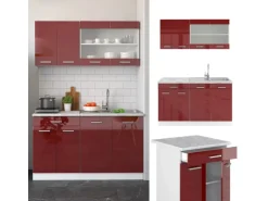 Vicco R-Line Mini-Küche Bordeaux Hochglanz/Weiß 140 cm ohne Arbeitsplatte ohne E-Geräte