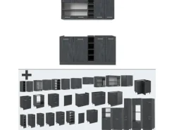 Vicco R-Line Mini-Küche Schwarz Beton/Anthrazit 160 cm AP Marmor ohne E-Geräte