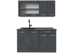 Vicco R-Line Mini-Küche Schwarz Beton/Anthrazit 140 cm AP Anthrazit ohne E-Geräte