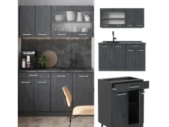 Vicco R-Line Mini-Küche Schwarz Beton/Anthrazit 140 cm AP Anthrazit ohne E-Geräte