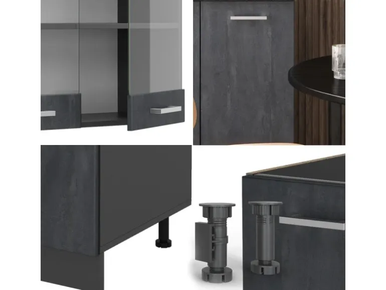 Vicco R-Line Mini-Küche Schwarz Beton/Anthrazit 140 cm AP Anthrazit ohne E-Geräte