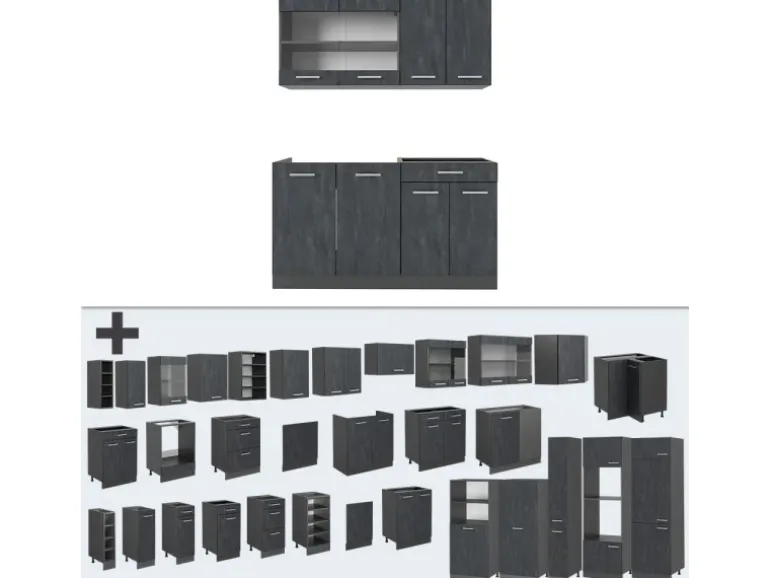 Vicco R-Line Mini-Küche Schwarz Beton/Anthrazit 140 cm AP Anthrazit ohne E-Geräte