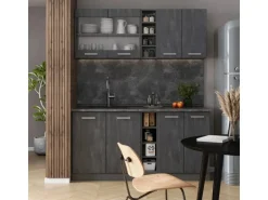 Vicco R-Line Mini-Küche Schwarz Beton/Anthrazit 160 cm AP Anthrazit ohne E-Geräte