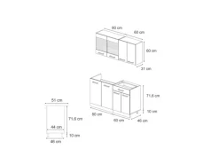Vicco R-Line Mini-Küche Schwarz Beton/Goldkraft Eiche 140 cm AP Anthrazit ohne E-Geräte