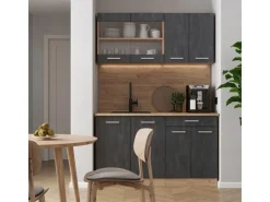 Vicco R-Line Mini-Küche Schwarz Beton/Goldkraft Eiche 140 cm AP Anthrazit ohne E-Geräte