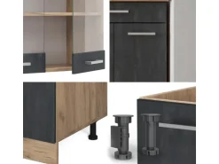 Vicco R-Line Mini-Küche Schwarz Beton/Goldkraft Eiche 140 cm AP Anthrazit ohne E-Geräte