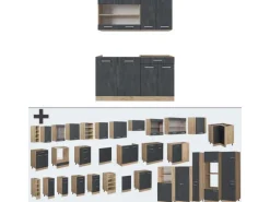 Vicco R-Line Mini-Küche Schwarz Beton/Goldkraft Eiche 140 cm AP Anthrazit ohne E-Geräte