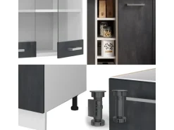 Vicco R-Line Mini-Küche Schwarz Beton/Weiß 160 cm AP Eiche ohne E-Geräte