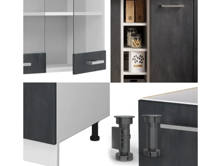 Vicco R-Line Mini-Küche Schwarz Beton/Weiß 160 cm AP Eiche ohne E-Geräte