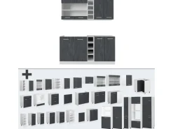 Vicco R-Line Mini-Küche Schwarz Beton/Weiß 160 cm AP Eiche ohne E-Geräte