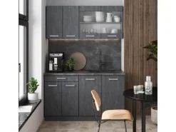 Vicco R-Line Mini-Küche Schwarz Beton/Anthrazit 140 cm ohne Arbeitsplatte ohne E-Geräte