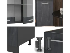 Vicco R-Line Mini-Küche Schwarz Beton/Anthrazit 140 cm ohne Arbeitsplatte ohne E-Geräte