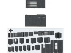 Vicco R-Line Mini-Küche Schwarz Beton/Anthrazit 140 cm ohne Arbeitsplatte ohne E-Geräte