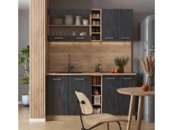 Vicco R-Line Mini-Küche Schwarz Beton/Goldkraft Eiche 160 cm AP Anthrazit ohne E-Geräte