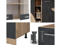 Vicco R-Line Mini-Küche Schwarz Beton/Goldkraft Eiche 160 cm AP Anthrazit ohne E-Geräte