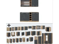 Vicco R-Line Mini-Küche Schwarz Beton/Goldkraft Eiche 160 cm AP Anthrazit ohne E-Geräte