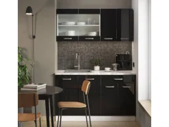 Vicco R-Line Mini-Küche Schwarz Hochglanz 140 cm AP Marmor ohne E-Geräte