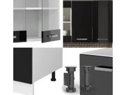 Vicco R-Line Mini-Küche Schwarz Hochglanz 140 cm AP Marmor ohne E-Geräte