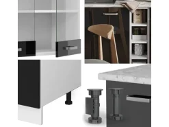 Vicco R-Line Mini-Küche Schwarz Hochglanz/Weiß 160 cm ohne Arbeitsplatte ohne E-Geräte