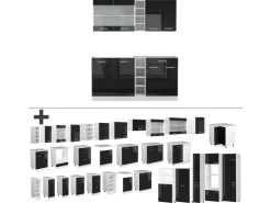 Vicco R-Line Mini-Küche Schwarz Hochglanz/Weiß 160 cm ohne Arbeitsplatte ohne E-Geräte