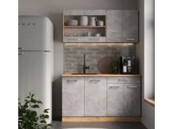 Vicco R-Line Single Küche Beton/Goldkraft Eiche 140 cm ohne Arbeitsplatte ohne E-Geräte