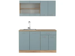 Vicco R-Line Single Küche Blau-Grau/Goldkraft Eiche 140 cm ohne Arbeitsplatte ohne E-Geräte