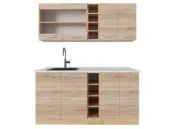 Vicco R-Line Single Küche Sonoma/Goldkraft Eiche 160 cm AP Marmor ohne E-Geräte